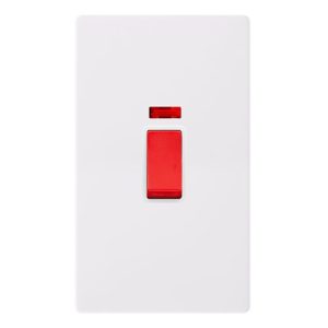 CLICK DEFINITY COMPLETE 50A 2 GANG DOUBLE POLE SWITCH WITH NEON -  POLAR WHITE COVER PLATE - POLAR WHITE INSERT