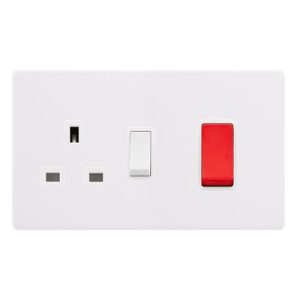 CLICK DEFINITY COMPLETE 50A DOUBLE POLE SWITCH WITH 13A DOUBLE POLE SWITCHED SOCKET - POLAR WHITE COVER PLATE - POLAR WHITE INSERT
