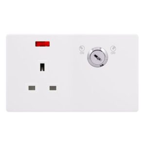 CLICK DEFINITY COMPLETE 13A 1 GANG DOUBLE POLE KEY LOCKABLE SOCKET WITH NEON - POLAR WHITE COVER PLATE - POLAR WHITE INSERT