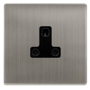 CLICK DEFINITY COMPLETE 5A ROUND PIN SOCKET - STAINLESS STEEL COVER PLATE - BLACK INSERT