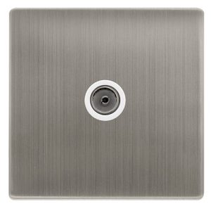 CLICK DEFINITY COMPLETE SINGLE NON-ISOLATED COAXIAL OUTLET - STAINLESS STEEL COVER PLATE - POLAR WHITE INSERT