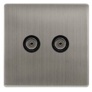 CLICK DEFINITY COMPLETE TWIN NON-ISOLATED COAXIAL OUTLET - STAINLESS STEEL COVER PLATE - BLACK INSERT