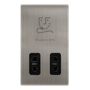 CLICK DEFINITY COMPLETE 115/230V DUAL VOLTAGE SHAVER SOCKET - STAINLESS STEEL COVER PLATE - BLACK INSERT