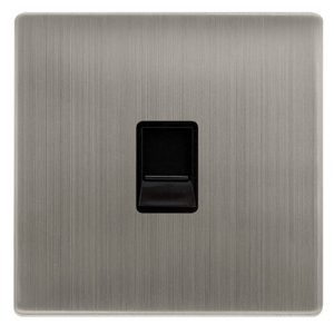 CLICK DEFINITY COMPLETE SINGLE TELEPHONE SECONDARY OUTLET - STAINLESS STEEL COVER PLATE - BLACK INSERT