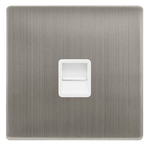 CLICK DEFINITY COMPLETE SINGLE TELEPHONE SECONDARY OUTLET - STAINLESS STEEL COVER PLATE - POLAR WHITE INSERT