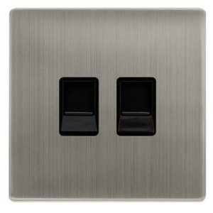 CLICK DEFINITY COMPLETE TWIN TELEPHONE SECONDARY OUTLET - STAINLESS STEEL COVER PLATE - BLACK INSERT