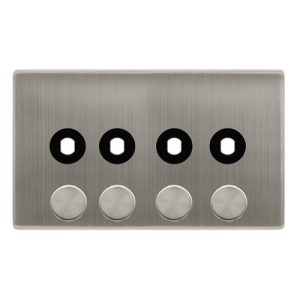 CLICK DEFINITY COMPLETE 4 GANG UNFURNISHED DIMMER PLATE & KNOBS - STAINLESS STEEL