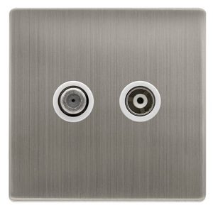 CLICK DEFINITY COMPLETE ISOLATED SATELLITE & ISOLATED COAXIAL OUTLET- STAINLESS STEEL COVER PLATE - POLAR WHITE INSERT