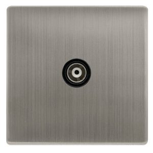 CLICK DEFINITY COMPLETE SINGLE ISOLATED COAXIAL OUTLET - STAINLESS STEEL COVER PLATE - BLACK INSERT