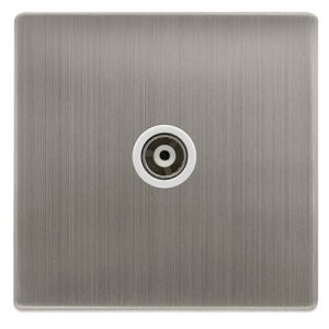 CLICK DEFINITY COMPLETE SINGLE ISOLATED COAXIAL OUTLET - STAINLESS STEEL COVER PLATE - POLAR WHITE INSERT