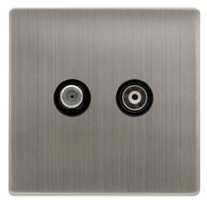 CLICK DEFINITY COMPLETE NON-ISOLATED SATELLITE & NON-ISOLATED COAXIAL OUTLET - STAINLESS STEEL COVER PLATE - BLACK INSERT