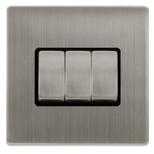 CLICK DEFINITY COMPLETE 10AX INGOT 3 GANG 2 WAY SWITCH - STAINLESS STEEL COVER PLATE - BLACK INSERT