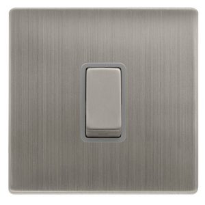 CLICK DEFINITY COMPLETE 10AX INGOT 1 GANG INTERMEDIATE SWITCH - STAINLESS STEEL COVER PLATE - GREY INSERT
