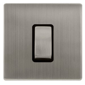 CLICK DEFINITY COMPLETE 50A INGOT 1 GANG DOUBLE POLE SWITCH -  STAINLESS STEEL COVER PLATE - BLACK INSERT