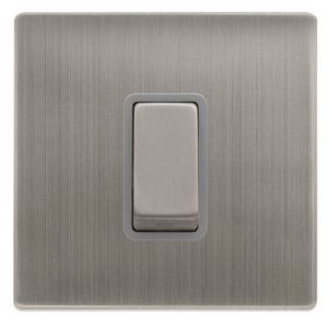 CLICK DEFINITY COMPLETE 50A INGOT 1 GANG DOUBLE POLE SWITCH -  STAINLESS STEEL COVER PLATE - GREY INSERT