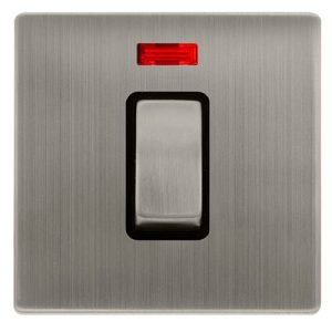 CLICK DEFINITY COMPLETE 50A INGOT 1 GANG DOUBLE POLE SWITCH WITH NEON -  STAINLESS STEEL COVER PLATE - BLACK INSERT