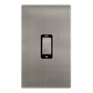 CLICK DEFINITY COMPLETE 50A INGOT 2 GANG DOUBLE POLE SWITCH -  STAINLESS STEEL COVER PLATE - BLACK INSERT