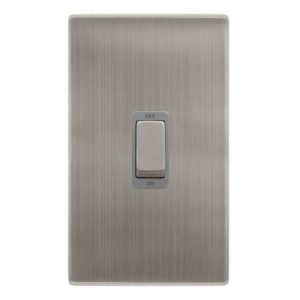 CLICK DEFINITY COMPLETE 50A INGOT 2 GANG DOUBLE POLE SWITCH -  STAINLESS STEEL COVER PLATE - GREY INSERT