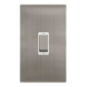 CLICK DEFINITY COMPLETE 50A INGOT 2 GANG DOUBLE POLE SWITCH -  STAINLESS STEEL COVER PLATE - POLAR WHITE INSERT