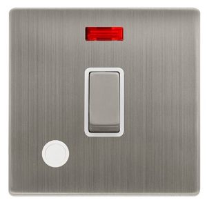 CLICK DEFINITY COMPLETE 20A INGOT DOUBLE POLE SWITCH WITH NEON & FLEX OUTLET - STAINLESS STEEL COVER PLATE - POLAR WHITE INSERT