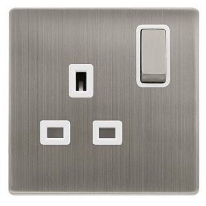 CLICK DEFINITY COMPLETE 13A INGOT 1 GANG DP SWITCHED SOCKET - STAINLESS STEEL COVER PLATE - POLAR WHITE INSERT