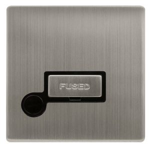 CLICK DEFINITY COMPLETE 13A INGOT FUSED CONNECTION UNIT WITH OPTIONAL FLEX OUTLET - STAINLESS STEEL COVER PLATE - BLACK INSERT