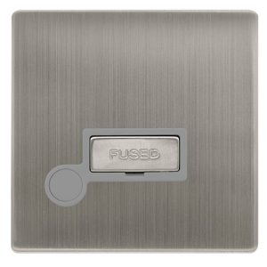 CLICK DEFINITY COMPLETE 13A INGOT FUSED CONNECTION UNIT WITH OPTIONAL FLEX OUTLET - STAINLESS STEEL COVER PLATE - GREY INSERT