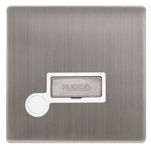 CLICK DEFINITY COMPLETE 13A INGOT FUSED CONNECTION UNIT WITH OPTIONAL FLEX OUTLET - STAINLESS STEEL COVER PLATE - POLAR WHITE INSERT