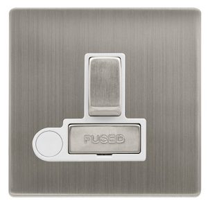 CLICK DEFINITY COMPLETE 13A INGOT SWITCHED FUSED CONNECTION UNIT WITH OPTIONAL FLEX OUTLET - STAINLESS STEEL COVER PLATE - POLAR WHITE INSERT