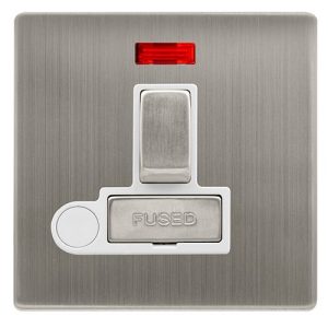 CLICK DEFINITY COMPLETE 13A INGOT SWITCHED FUSED CONNECTION UNIT WITH NEON & OPTIONAL FLEX OUTLET - STAINLESS STEEL COVER PLATE - POLAR WHITE INSERT