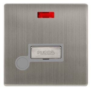CLICK DEFINITY COMPLETE 13A INGOT FUSED CONNECTION UNIT WITH NEON & OPTIONAL FLEX OUTLET - STAINLESS STEEL COVER PLATE - GREY INSERT