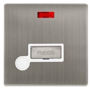 CLICK DEFINITY COMPLETE 13A INGOT FUSED CONNECTION UNIT WITH NEON & OPTIONAL FLEX OUTLET - STAINLESS STEEL COVER PLATE - POLAR WHITE INSERT