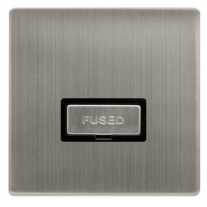 CLICK DEFINITY COMPLETE 13A INGOT FUSED CONNECTION UNIT - STAINLESS STEEL COVER PLATE - BLACK INSERT
