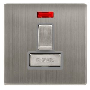 CLICK DEFINITY COMPLETE 13A INGOT SWITCHED FUSED CONNECTION UNIT WITH NEON - STAINLESS STEEL COVER PLATE - GREY INSERT