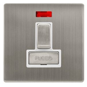 CLICK DEFINITY COMPLETE 13A INGOT SWITCHED FUSED CONNECTION UNIT WITH NEON - STAINLESS STEEL COVER PLATE - POLAR WHITE INSERT