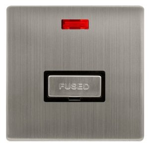CLICK DEFINITY COMPLETE 13A INGOT FUSED CONNECTION UNIT WITH NEON - STAINLESS STEEL COVER PLATE - BLACK INSERT
