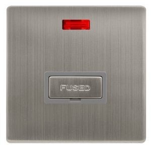 CLICK DEFINITY COMPLETE 13A INGOT FUSED CONNECTION UNIT WITH NEON - STAINLESS STEEL COVER PLATE - GREY INSERT