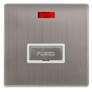 CLICK DEFINITY COMPLETE 13A INGOT FUSED CONNECTION UNIT WITH NEON - STAINLESS STEEL COVER PLATE - POLAR WHITE INSERT