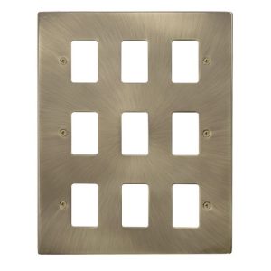 CLICK ANTIQUE BRASS GRIDPRO 8-GANG DECO PLATE