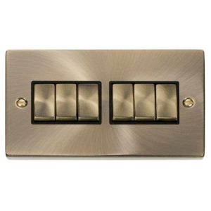 CLICK DECO VICTORIAN ANTIQUE BRASS VP ANT/BR INGOT 10A 6-GANG 2 WAY SW BLACK
