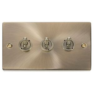 CLICK DECO VICTORIAN ANTIQUE BRASS VP ANT/BR 10AX 3-GANG 2 WAY TOGGLE SW
