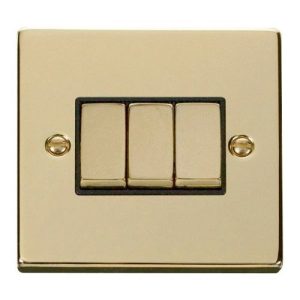 CLICK DECO VICTORIAN POLISHED BRASS VPBRASS INGOT 10A 3-GANG 2 WAY SWITCH