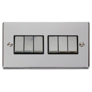CLICK DECO VICTORIAN POLISHED CHROME VPCHROME INGOT 10A 6-GANG 2 WAY SWITCH