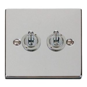 CLICK DECO VICTORIAN POLISHED CHROME VPCHROME 10AX 2-GANG 2 WAY TOGGLE SWITCH