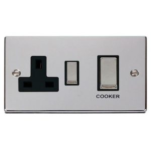 CLICK DECO VICTORIAN POLISHED CHROME INGOT 45A DP SWITCH 13A SW SOCKET BLACK