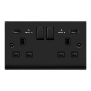 CLICK DECO VICTORIAN MATT BLACK INGOT 13A 2G SOCKET WITH USB