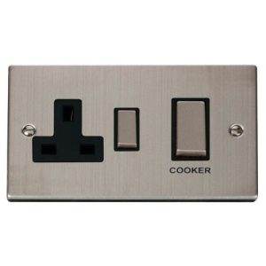 CLICK DECO VICTORIAN STAINLESS STEEL INGOT 45A DP SWITCH 13A SW SOCKET BLACK