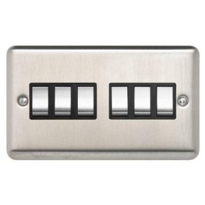 CONTACTUM REFLECT BRUSHED CHROME 6G 2W SWITCH BLACK INSERTS METAL ROCKERS