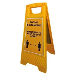 SOCIAL DISTANCE YELLOW DOUBLE SIDED FLOOR STAND 300X620MM
