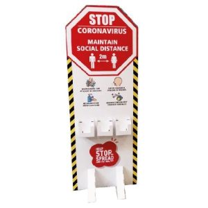 CARDBOARD 5FT STAND WITH SANITISER POCKETS 633MMX1435MM